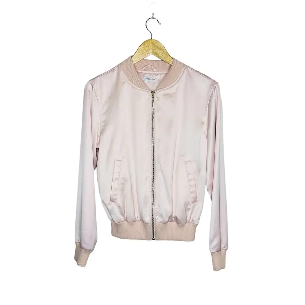 Mistress Rocks Boss Lady Pink Satin Bomber Jacket Size Small - Picture 4 of 14